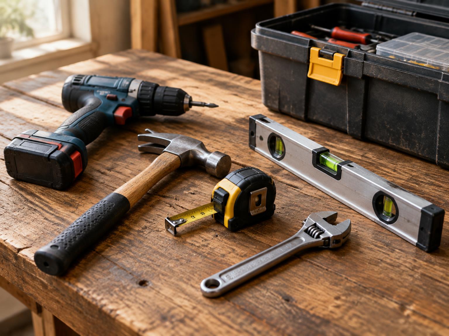 Maintenance tools laid out on a workbench